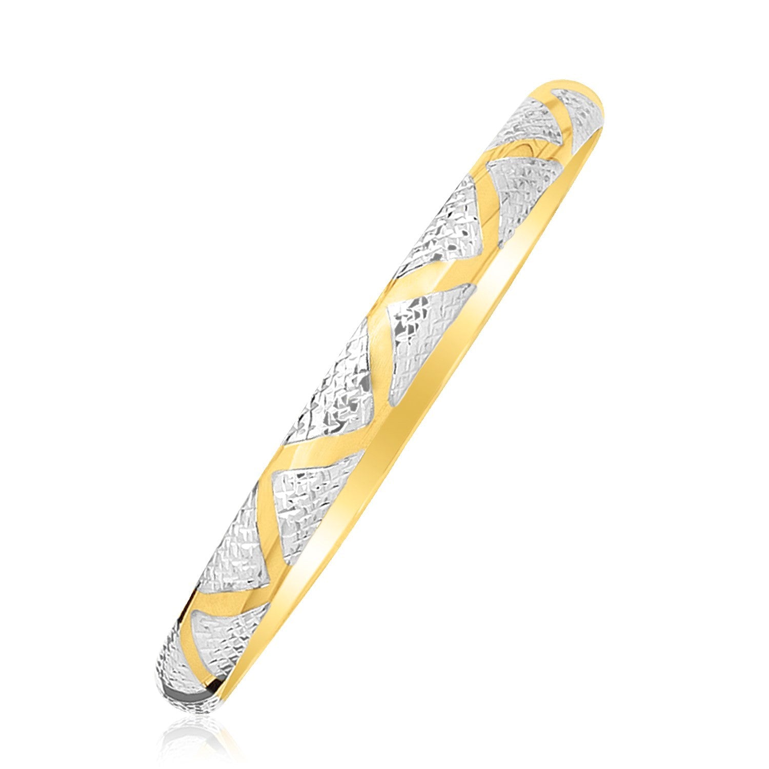 10k Two-Tone Gold Textured Zigzag Style Bangle (6.00 mm) in a sleek high-contrast midnight luxury editorial style